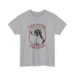 Tee-Shirt Chasseur Homme – Design Chien de Chasse – T-shirt Blanc ou Gris – Fier d’Être Chasseur