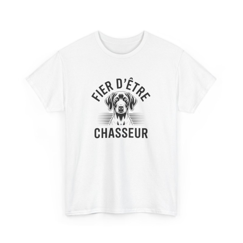 Tee-Shirt Fier d’Être Chasseur – T-shirt Chien de Chasse Réaliste – Modèle Blanc ou Gris