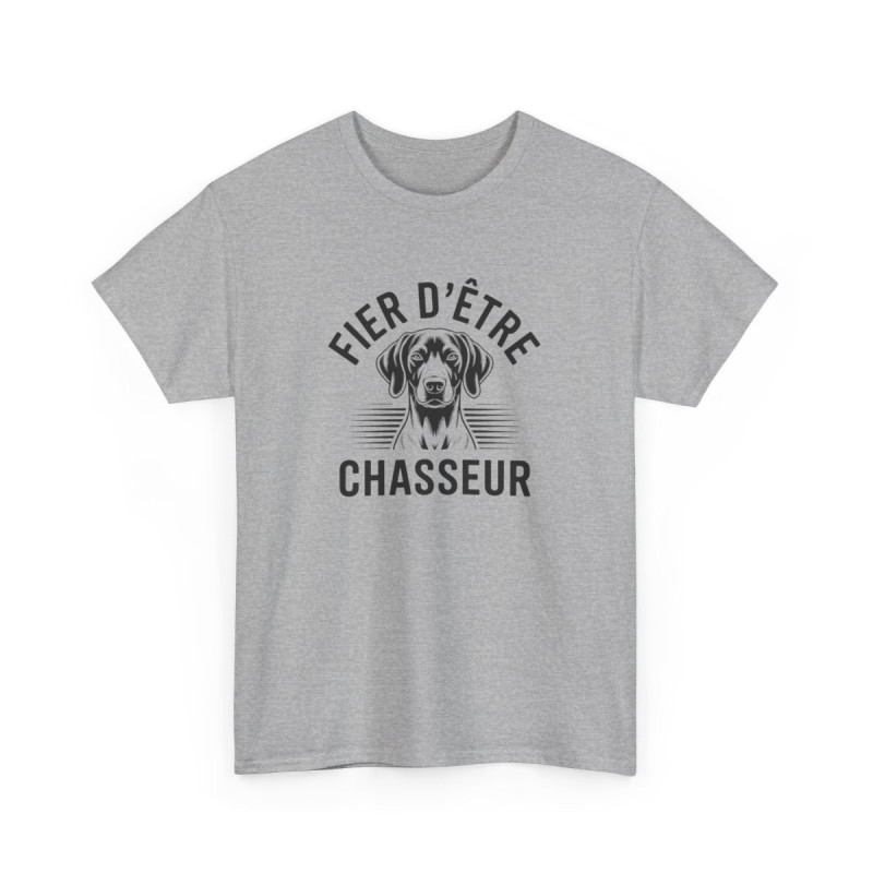 Tee-Shirt Fier d’Être Chasseur – T-shirt Chien de Chasse Réaliste – Modèle Blanc ou Gris