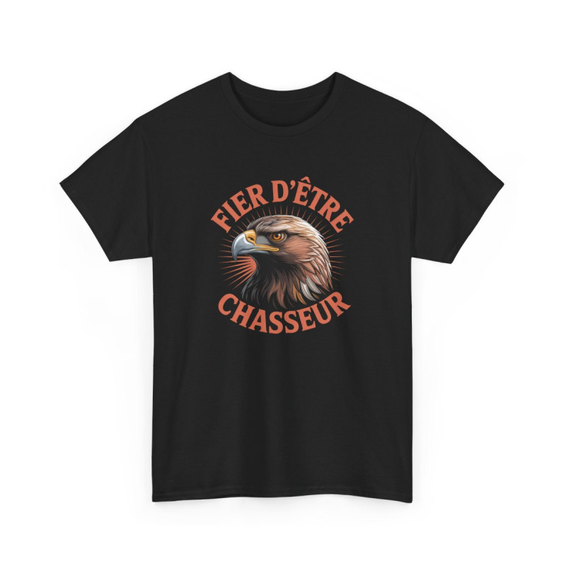Tee-Shirt Noir Fier d’Être Chasseur – T-shirt Aigle de Chasse – Visuel Animalier Puissant – Cadeau Chasseur