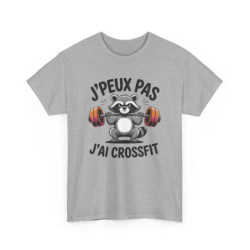 Tee-Shirt J’Peux Pas J’Ai Crossfit – T-shirt Blanc ou Gris Sport – Design Raton Laveur Musclé – Humour Fitness