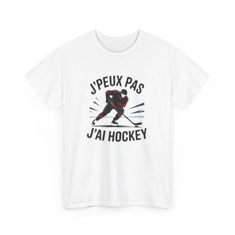 Tee-Shirt J’Peux Pas J’Ai Hockey – T-shirt Blanc  Gris Sport – Design Joueur Hockey  – Coton Adulte Humour