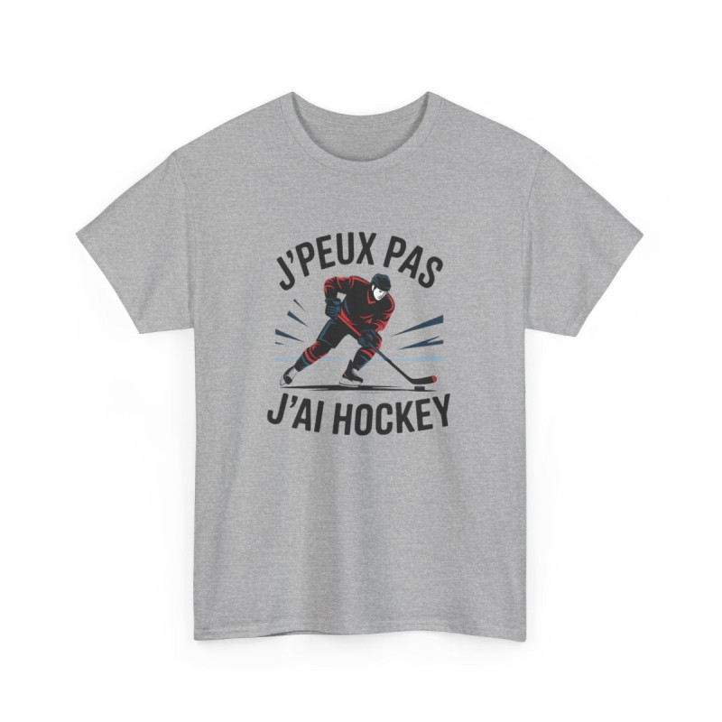 Tee-Shirt J’Peux Pas J’Ai Hockey – T-shirt Blanc  Gris Sport – Design Joueur Hockey  – Coton Adulte Humour