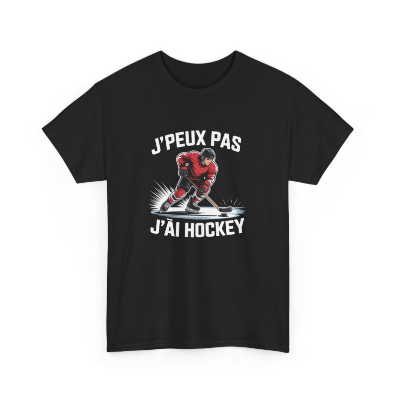 Tee-Shirt Noir J’Peux Pas J’Ai Hockey – T-shirt Coton Adulte – Design Joueur Glace – Humour Sport Hiver Original