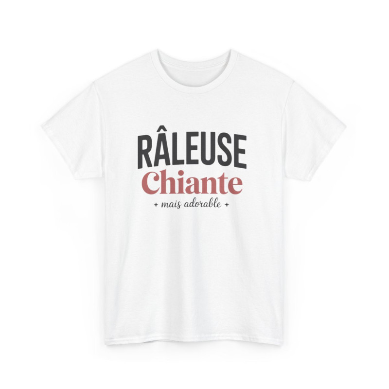 Tee-Shirt Femme Râleuse Chiante – T-shirt Blanc ou Gris – Coton Humour Attitude – Cadeau Original Drôle et Adorable