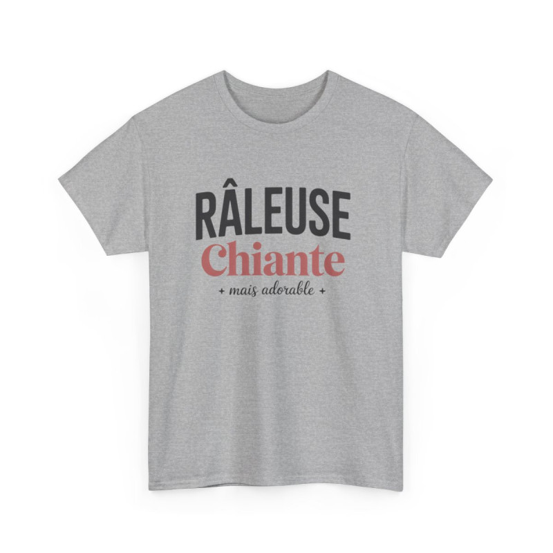 Tee-Shirt Femme Râleuse Chiante – T-shirt Blanc ou Gris – Coton Humour Attitude – Cadeau Original Drôle et Adorable