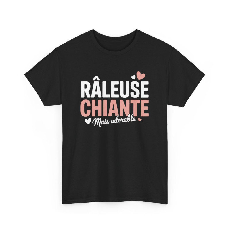 Tee-Shirt Noir Râleuse Chiante Mais Adorable  T-shirt Femme Coton Humour Attitude  Cadeau Drôle et Mignon pour Elle