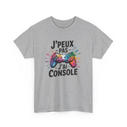 Tee-Shirt J’Peux Pas J’Ai Console – T-shirt Blanc ou Gris Coton Gamer – Manette Multicolore – Humour Geek Jeu Vidéo