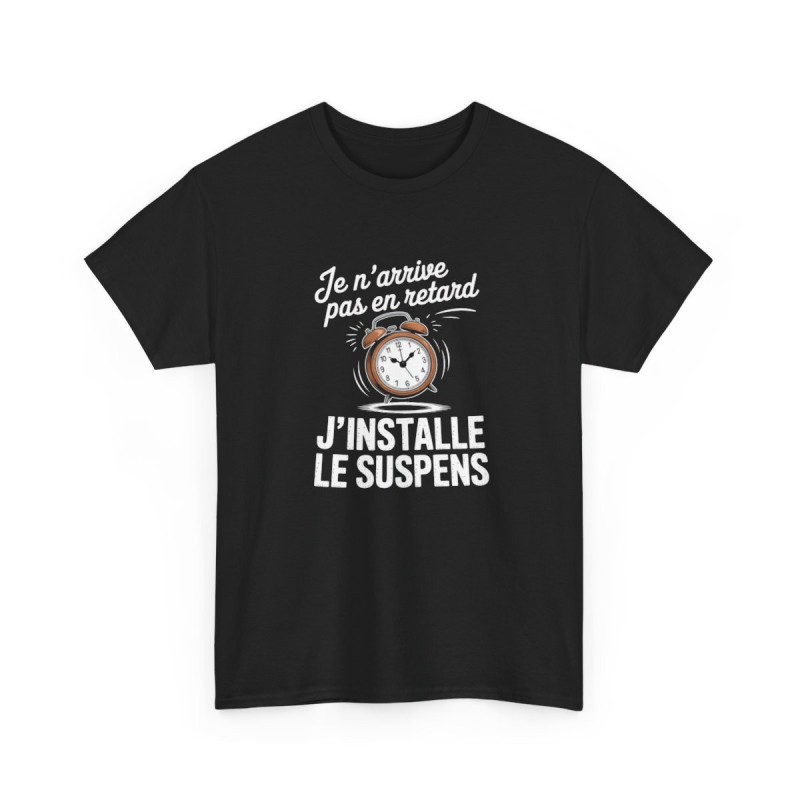 T-shirt Homme Noir Je N’arrive Pas En Retard  Tee Shirt Drôle avec Réveil  Humour Suspens  Idée Cadeau Fun Adulte