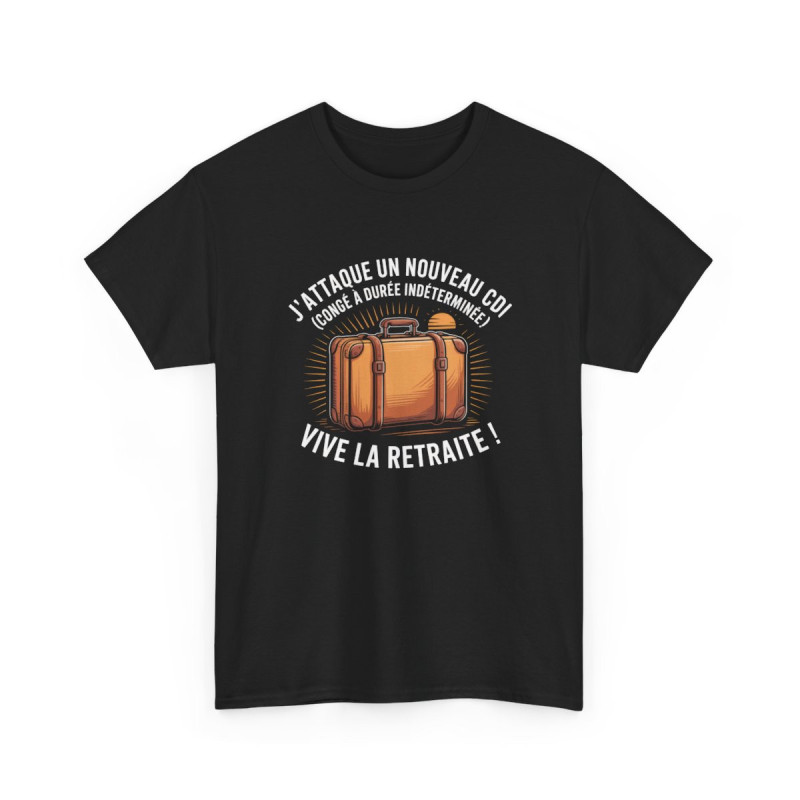 T-shirt Noir Homme Retraite Nouveau CDI Tee Shirt Humour Vive la Retraite Valise Idée Cadeau Départ