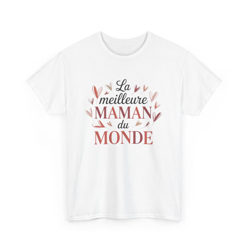T-shirt Femme Meilleure Maman du Monde Tee Shirt Cœur Tendre Cadeau Maman Fête des Mères Original
