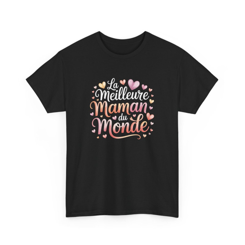 T-shirt Femme Noir Meilleure Maman du Monde Tee Shirt Cœur Dégradé Aquarelle  Idée Cadeau Maman Original Fête des Mères