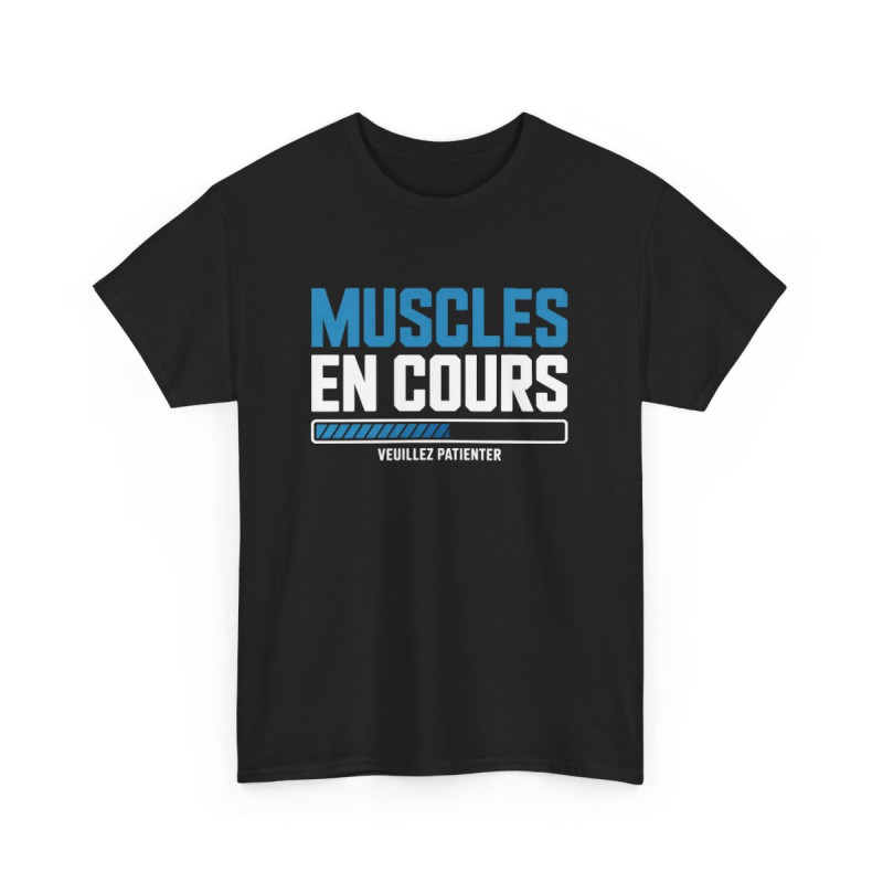 T-shirt Noir Muscles en Cours Tee Shirt Unisexe Drôle Sport Musculation Veuillez Patienter Chargement Gym Fitness