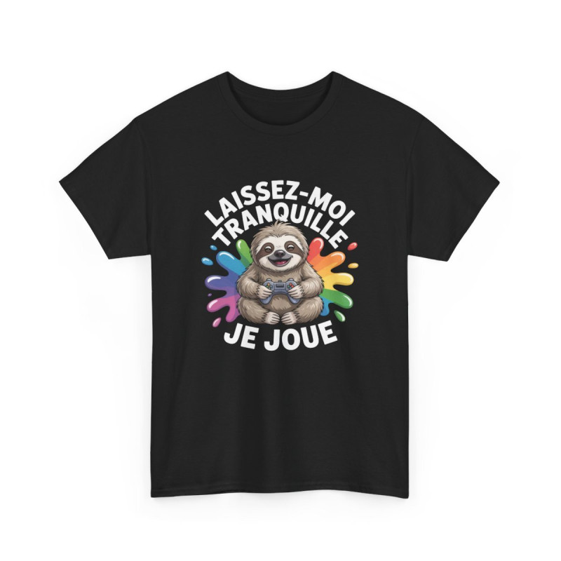 T-shirt Gamer Paresseux  Je Joue Laissez-moi Tranquille  Tee-shirt Noir Unisexe Homme Femme  Geek Drôle Console