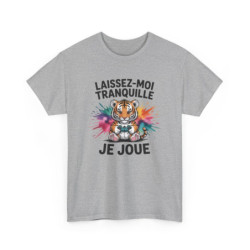 T-shirt Tigre Gamer Unisexe Tee-shirt Motif Coloré avec Manette  Laissez-moi Tranquille Je Joue  Blanc & Gris Coton S-3XL