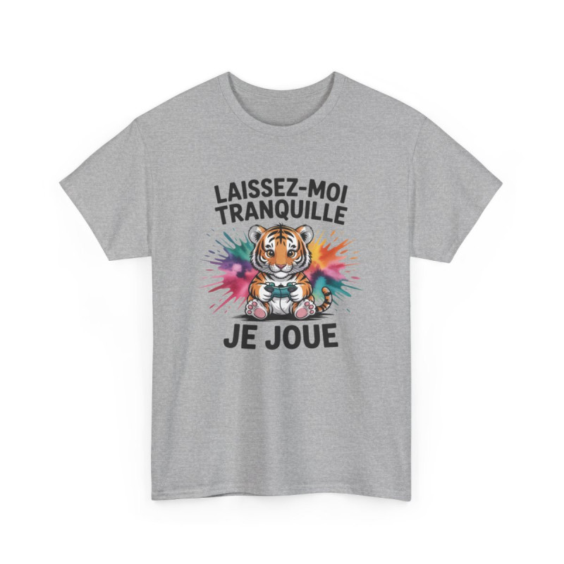T-shirt Tigre Gamer Unisexe Tee-shirt Motif Coloré avec Manette  Laissez-moi Tranquille Je Joue  Blanc & Gris Coton S-3XL