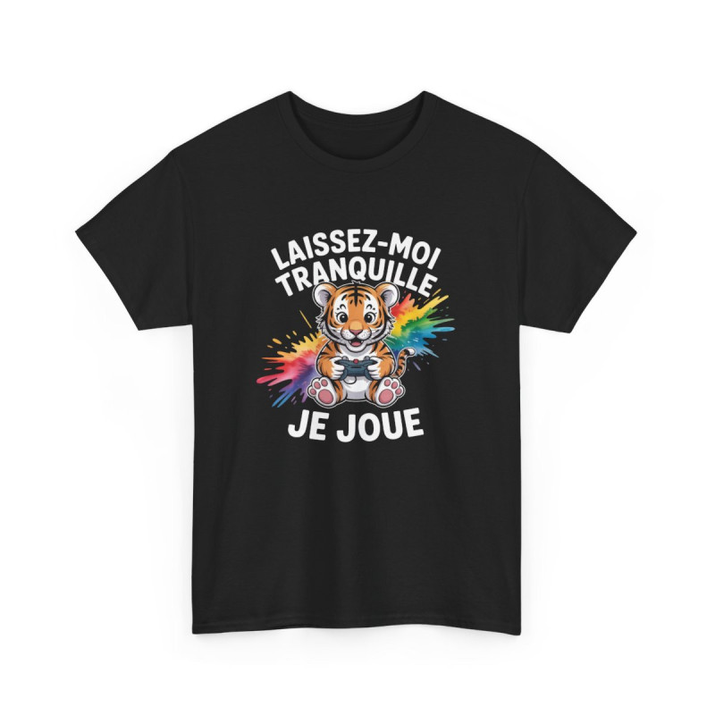 T-shirt Tigre Gamer Noir Unisexe Tee-shirt Geek Coloré avec Manette Laissez-moi Tranquille Je Joue  100% Coton S-3XL