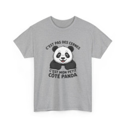 T-shirt Panda Humour Unisexe  C’est Pas Des Cernes C’est Mon Petit Côté Panda Blanc & Gris Coton Mignon S-3XL