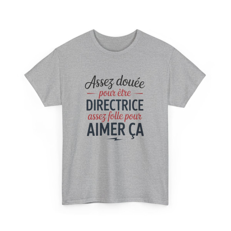 T-shirt Femme Citation Directrice Tee-shirt Blanc & Gris Humour Travail  Assez Douée pour Être Directrice  S-3XL