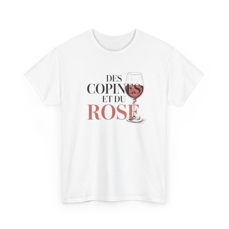 T-shirt Femme Blanc & Gris  Tee-shirt Apéro  Des Copines et du Rosé »  Idée Cadeau Vin et Amies  Coton S-3XL