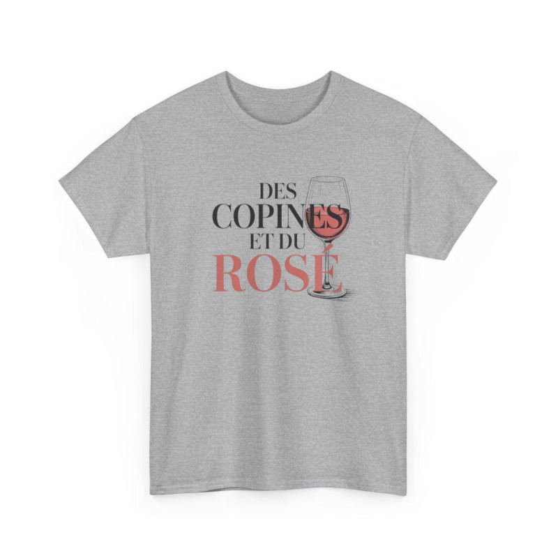 T-shirt Femme Blanc & Gris  Tee-shirt Apéro  Des Copines et du Rosé »  Idée Cadeau Vin et Amies  Coton S-3XL