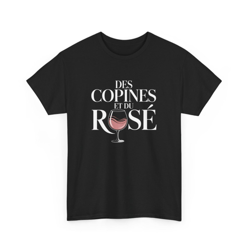 T-shirt Femme Humour Vin Rosé  Des Copines et du Rosé Tee-shirt Noir Coton Verre à Vin Amies Apéro  S-3XL