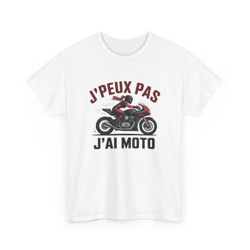 T-shirt Femme Moto  J’peux Pas J’ai Moto  Tee-shirt Motarde Blanc & Gris Coton Biker Rideuse S-3XL