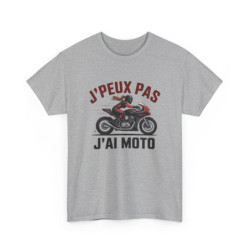 T-shirt Femme Moto  J’peux Pas J’ai Moto  Tee-shirt Motarde Blanc & Gris Coton Biker Rideuse S-3XL