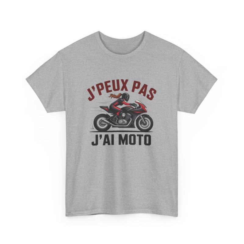 T-shirt Femme Moto  J’peux Pas J’ai Moto  Tee-shirt Motarde Blanc & Gris Coton Biker Rideuse S-3XL