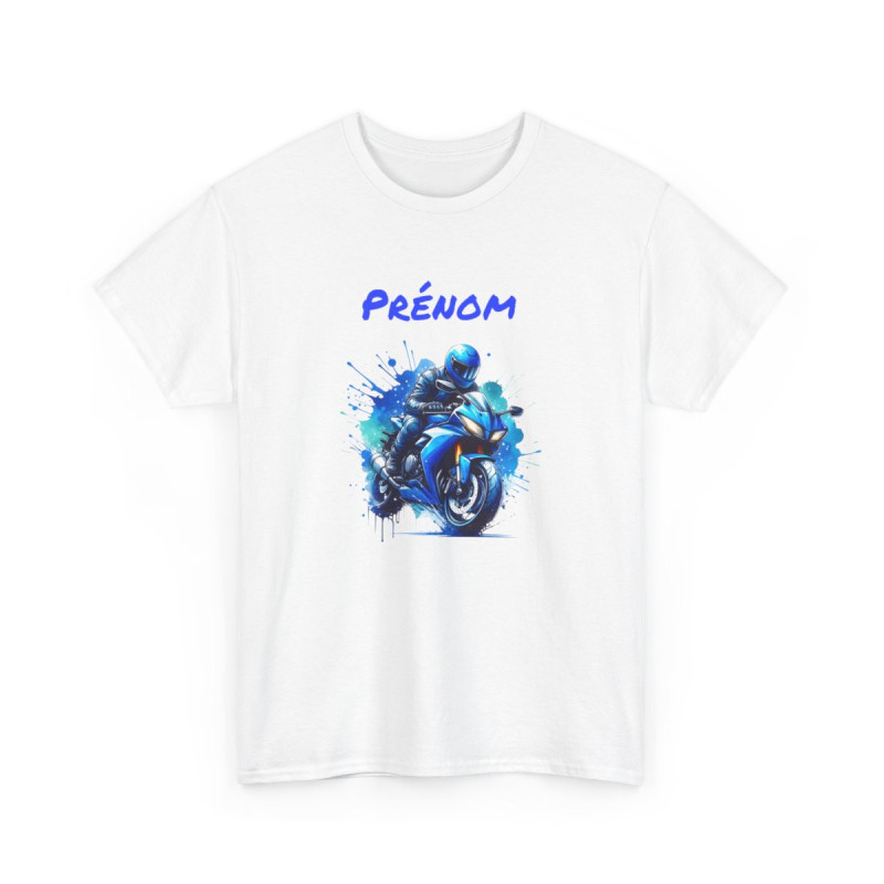 T-shirt Moto Personnalisable avec Prénom  Motard Bleu Style Racing  Tee-shirt Noir, Blanc, Gris Coton Cadeau Biker S-3XL