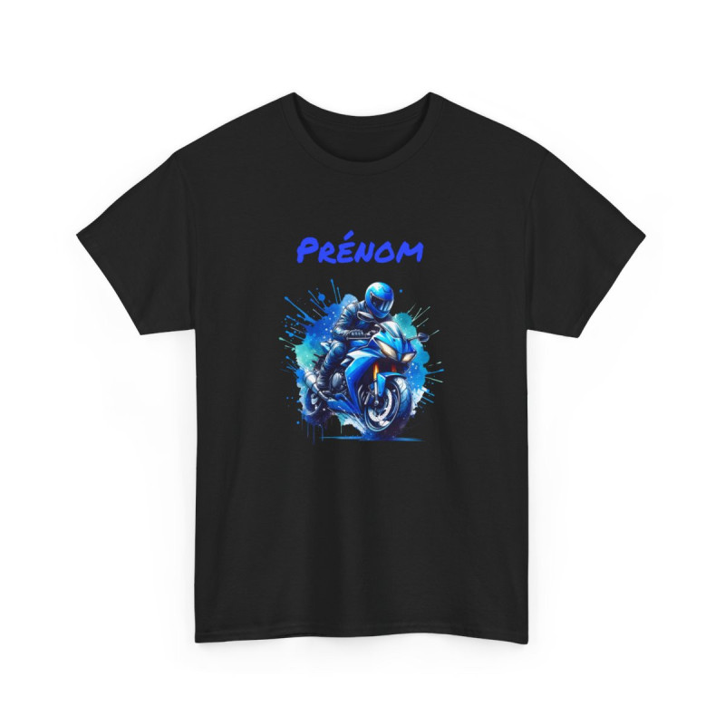 T-shirt Moto Personnalisable avec Prénom  Motard Bleu Style Racing  Tee-shirt Noir, Blanc, Gris Coton Cadeau Biker S-3XL