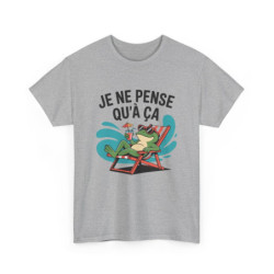 T-shirt Unisexe Humour Été Je Ne Pense Qu’à Ça  Grenouille Transat et Cocktail Tee-shirt Blanc & Gris Coton S-3XL