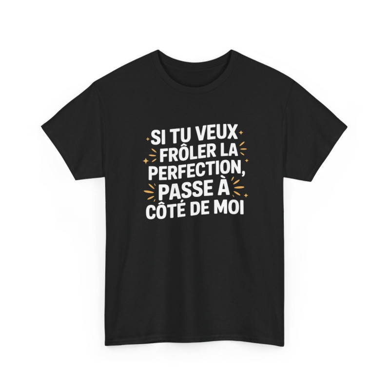 Tee-Shirt Humour Français Noir T Shirt Unisexe Citation Drôle Frôler la Perfection Coton Adulte S à 3XL