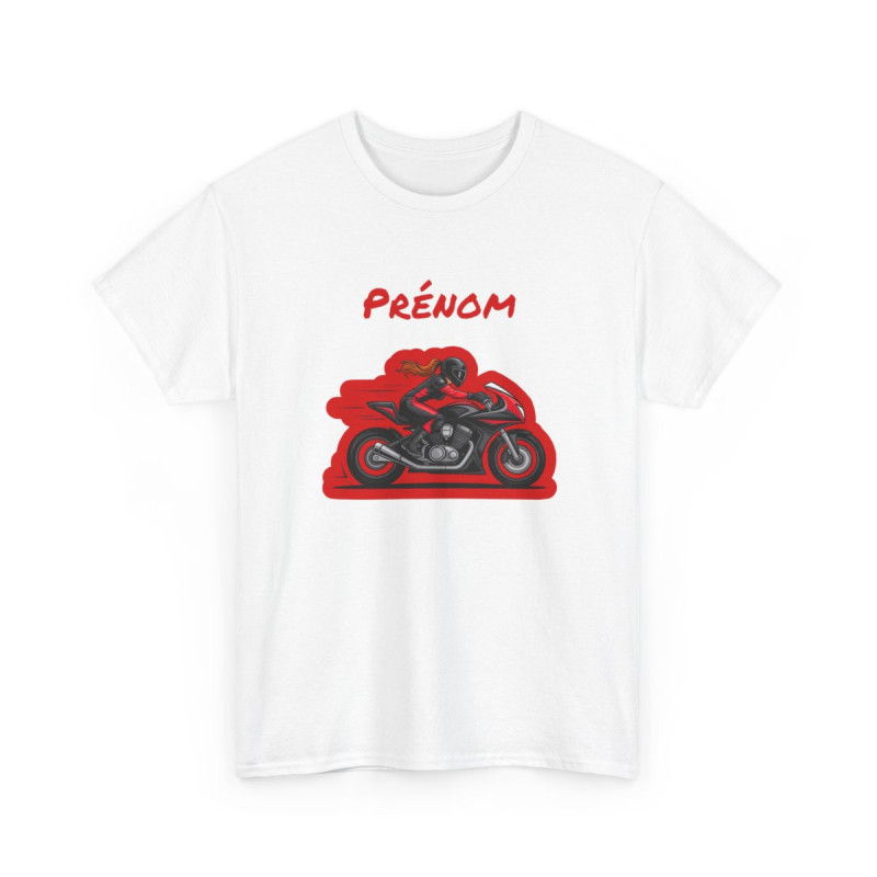 Tee-Shirt Moto Femme Personnalisable – Motarde Sportive avec Prénom – T-Shirt Coton Noir Blanc Gris S à 3XL