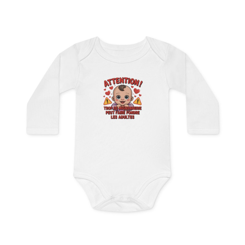 Body Bébé Humour Avertissement – Trop Mignon Pour Être Vrai – Cadeau Drôle Naissance – Coton Blanc Manches Longues