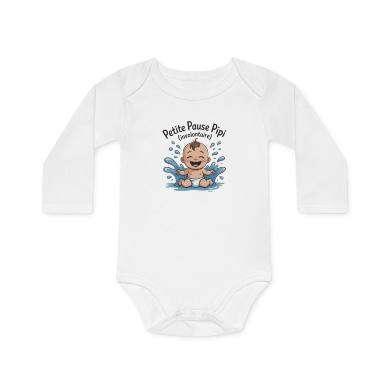 Body Bébé Drôle “Petite Pause Pipi” – Cadeau Humour Naissance – Blanc 100 % Coton – Manches Longues