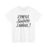 Tee-Shirt Humour Français Unisexe – “J’enfile un Sourire et J’arrive” – T-Shirt Positif Homme Femme Blanc Gris Coton S à 3XL