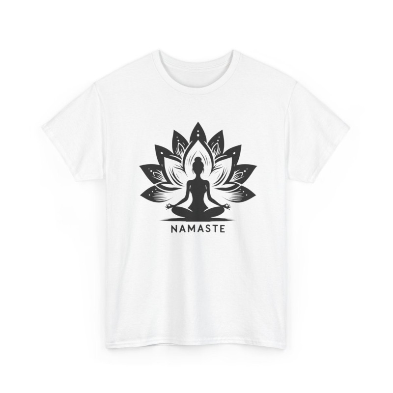 Tee-Shirt Femme Yoga “Namaste” – T-Shirt Méditation Zen – Blanc ou Gris Coton Confortable S à 3XL