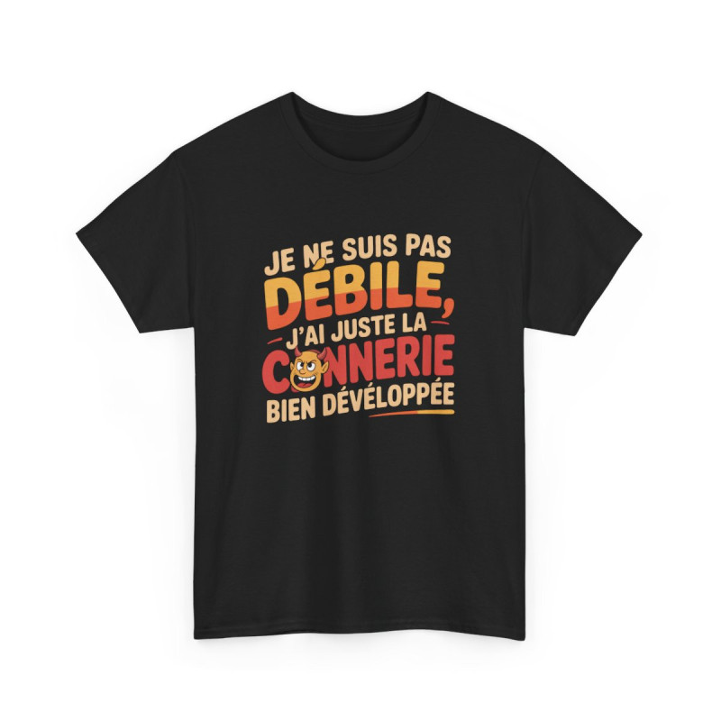 Tee-Shirt Humour Français Unisexe Pas Débile, Connerie Développée T-Shirt Noir avec Petit Diable  Coton S à 3XL