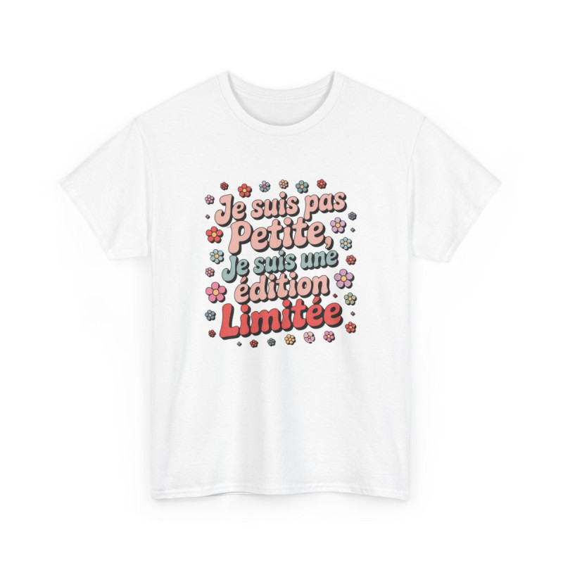 Tee-Shirt Femme Drôle “Je Suis Pas Petite” – Édition Limitée – T-Shirt Blanc ou Gris Rétro Fleurs S à 3XL