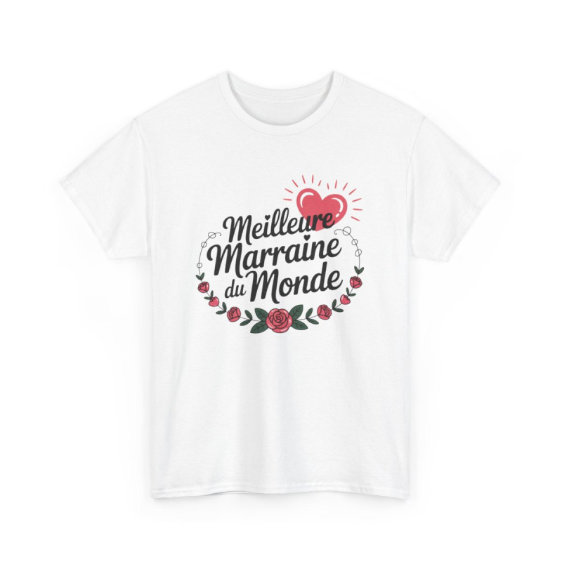T-shirt Femme Meilleure Marraine du Monde – Cadeau Marraine Fleur Cœur – Tee Shirt Blanc ou Gris Coton Doux