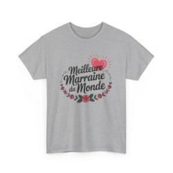 T-shirt Femme Meilleure Marraine du Monde – Cadeau Marraine Fleur Cœur – Tee Shirt Blanc ou Gris Coton Doux