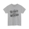 T-shirt Retraite Humour – Vie de Weekends – Tee Shirt Blanc ou Gris Coton Adulte Cadeau Départ Retraité(e)