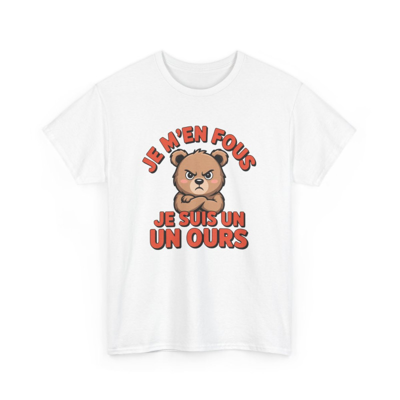 T-shirt Je M’en Fous Je Suis un Ours  Tee Shirt Blanc, Gris ou Noir  Humour Grognon & Ours Cartoon Mignon Adulte