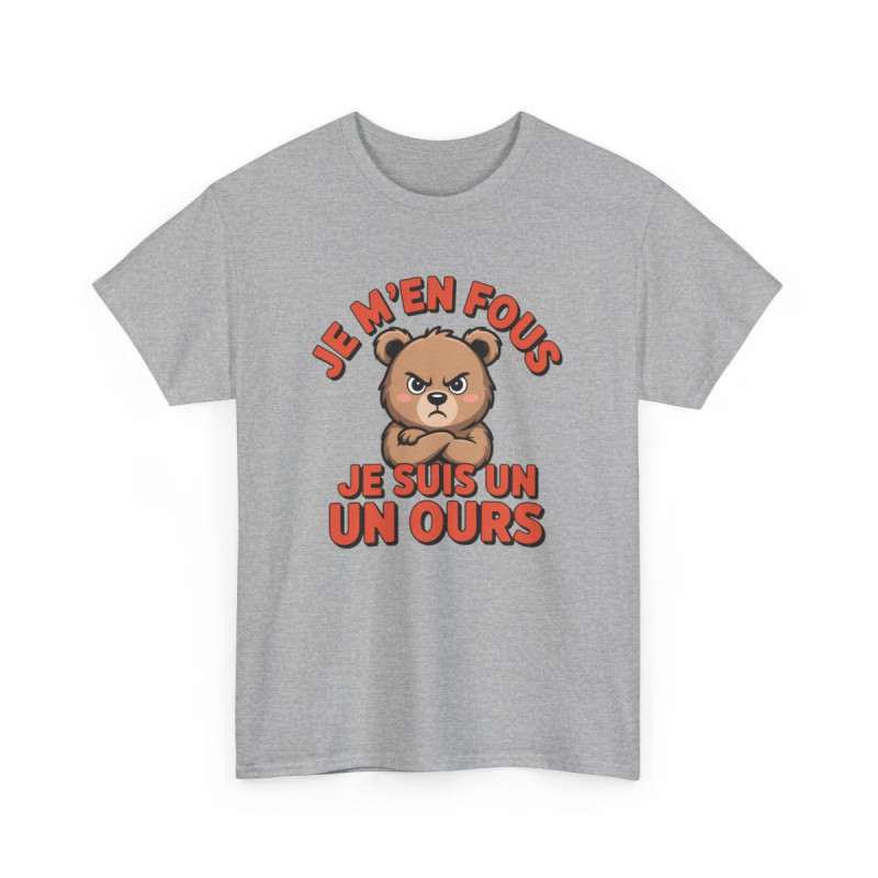 T-shirt Je M’en Fous Je Suis un Ours  Tee Shirt Blanc, Gris ou Noir  Humour Grognon & Ours Cartoon Mignon Adulte