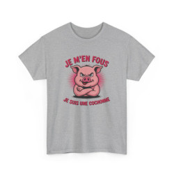 T-shirt Femme Je M’en Fous Je Suis une Cochonne – Tee Shirt Blanc, Gris ou Noir – Humour Animal Cochon Drôle