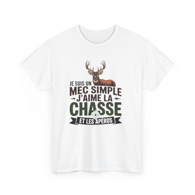 T-shirt Chasseur Homme Mec Simple J’aime la Chasse avec Cerf  Cadeau Humour Chasse Tee Shirt Blanc ou Gris