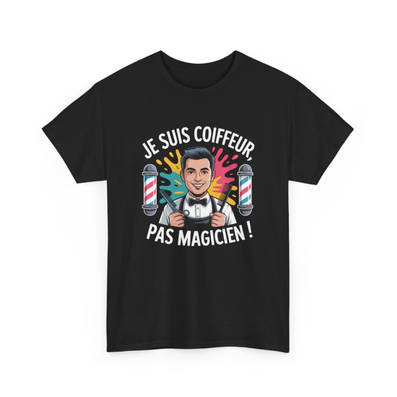 T-shirt Coiffeur Homme Noir Je suis Coiffeur, pas Magicien Tee Shirt Drôle Métier Barbier  Cadeau Coiffeur