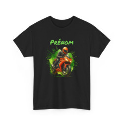 T-shirt Moto Homme Personnalisé – Tee-shirt Motard avec Prénom – Cadeau Biker Moto Racing Orange Unique