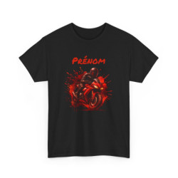 T-shirt Moto Homme Personnalisé – Tee-shirt Motard Rouge avec Prénom – Cadeau Biker Racing Feu Unique
